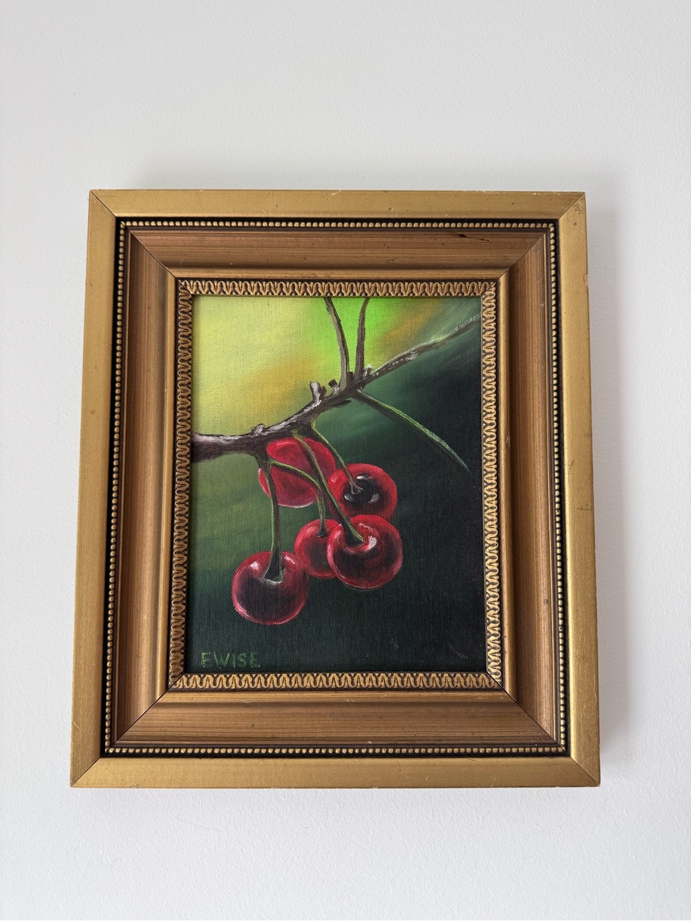 Original Oil Painting Cherries Vintage 1989